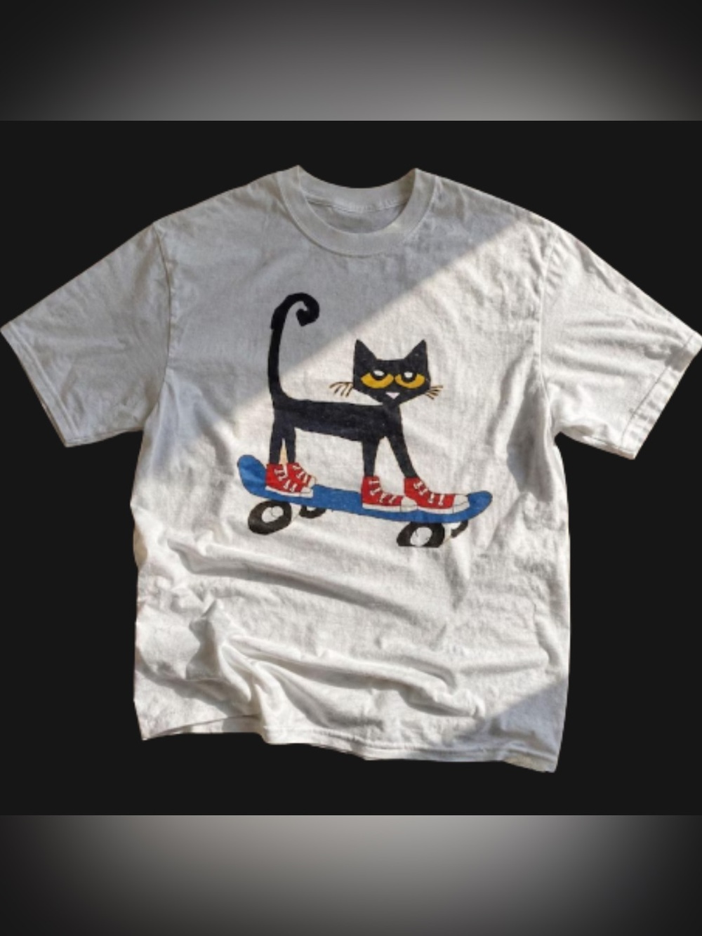 White Cat on Skateboard Graphic Pet-Themed T-Shirt